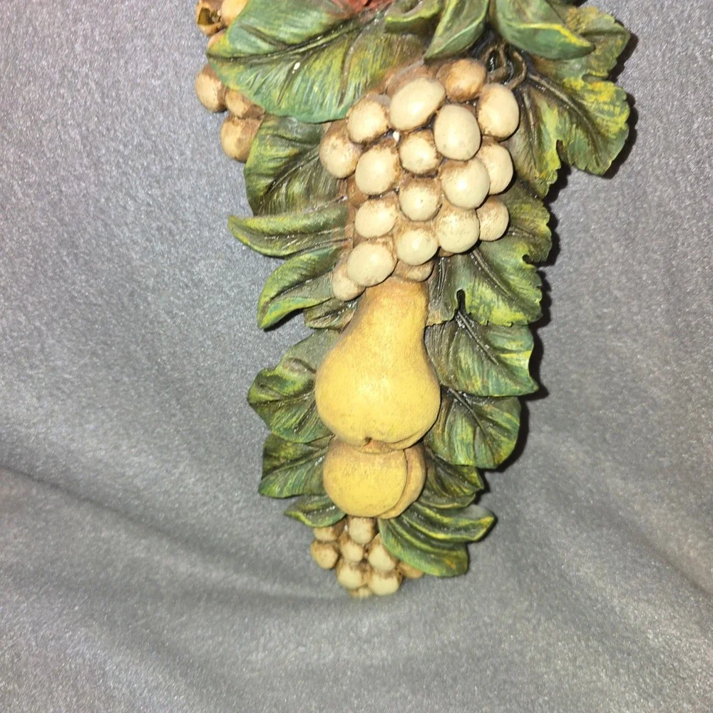 Vintage Fruit Swag Wall Plaque Pomegranate Grapes Pear Tuscan Kitchen Decor 16in